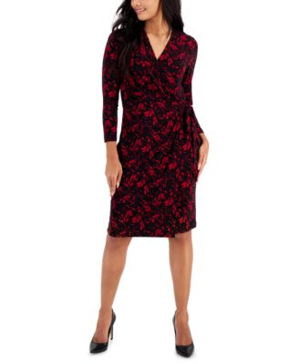 Petite Printed 3/4-Sleeve Wrap Dress
