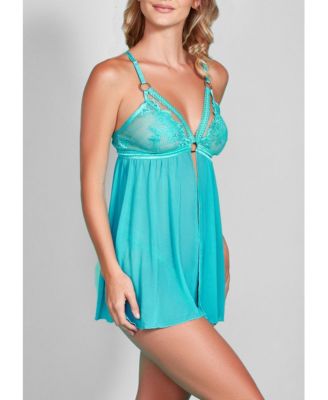 Women's Eyelash Lace and Mesh Babydoll Set