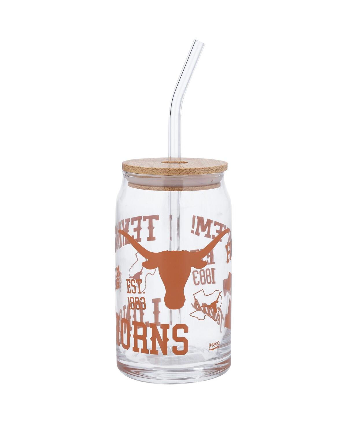 Indigo Falls Texas Longhorns 16 oz Can Glass With Straw In Multi