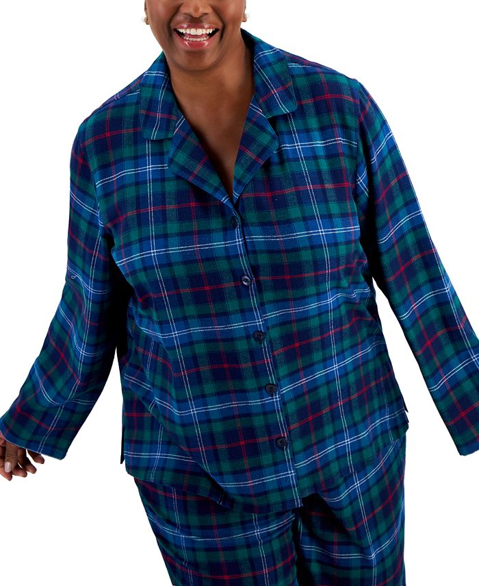 Family Pajamas Matching Plus Size Cotton Plaid Notched Pajamas Set