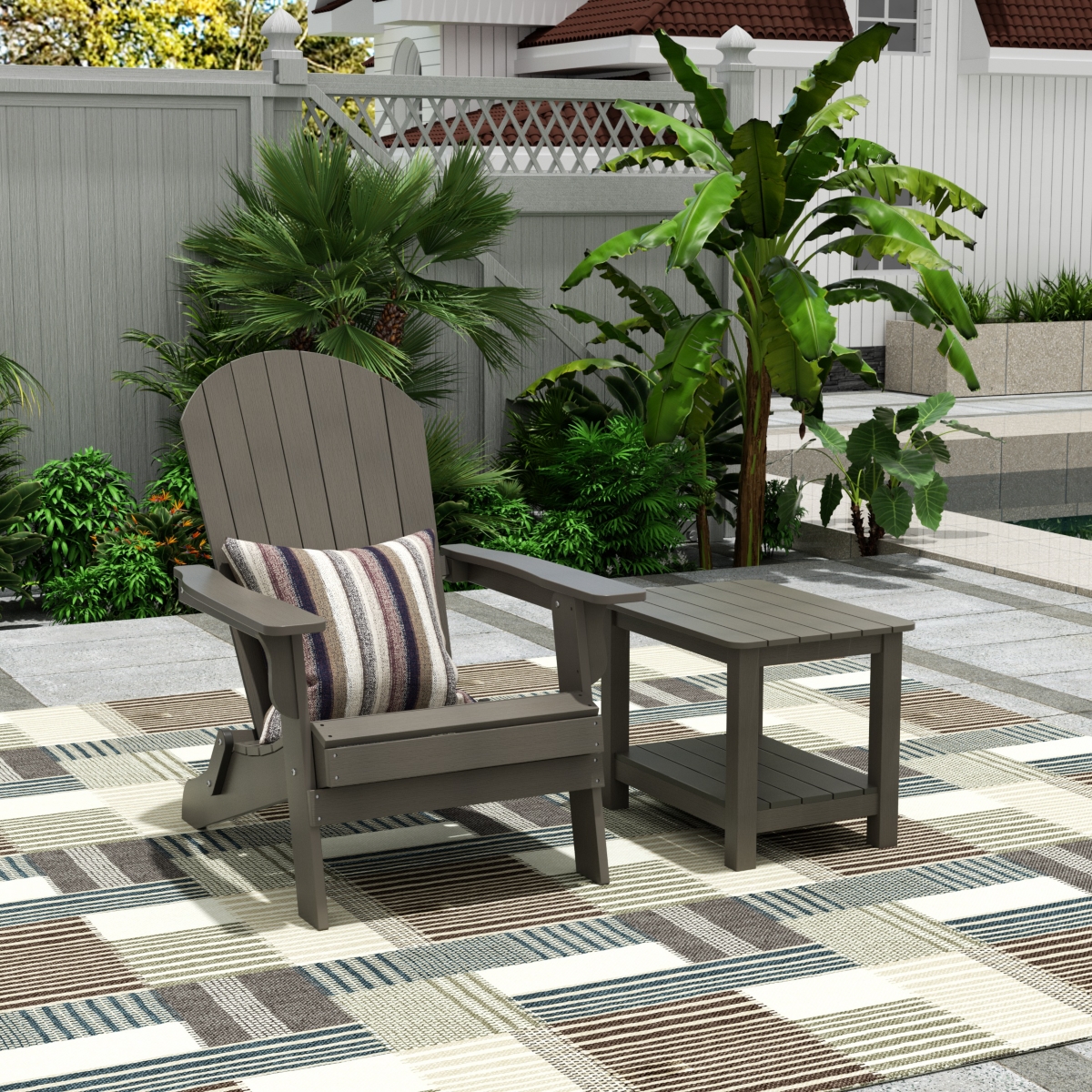 2-Piece Outdoor Folding Adirondack Chair with Side Table Set