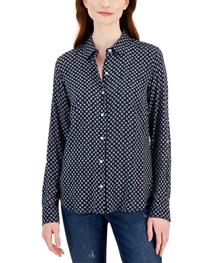 Tommy Hilfiger Women's Ditsy Floral Printed Button Shirt - Macy's
