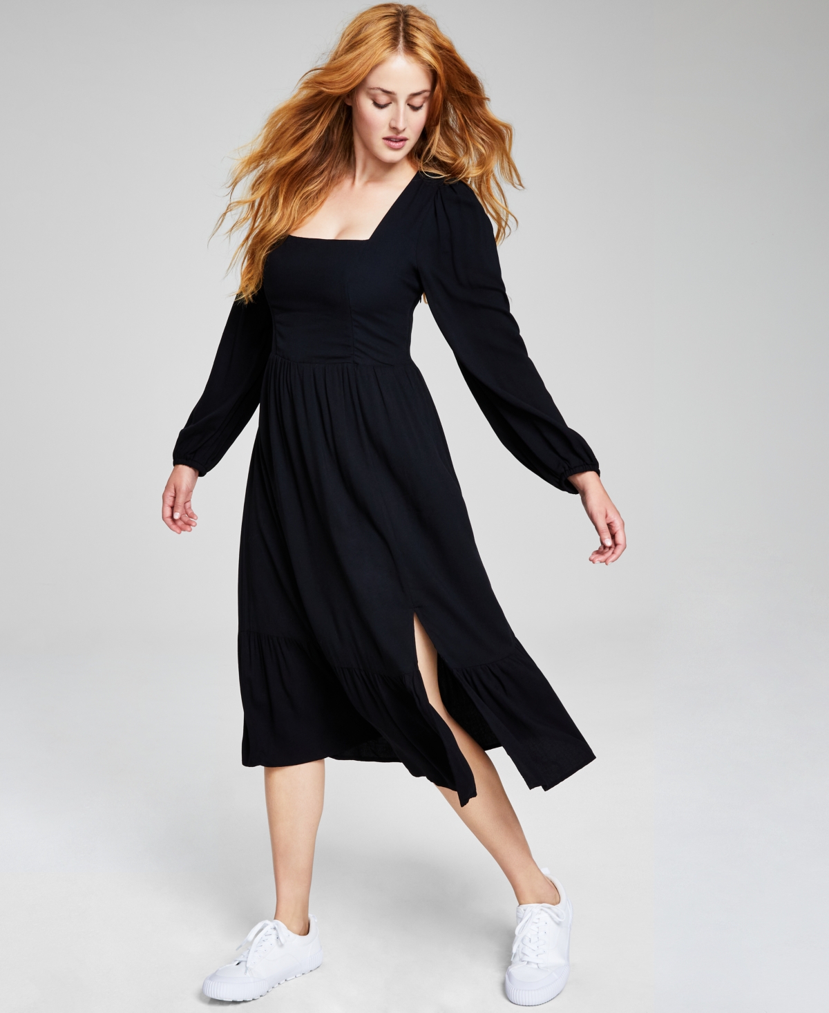 And Now This Women's Square-neck Tiered Dress In Black
