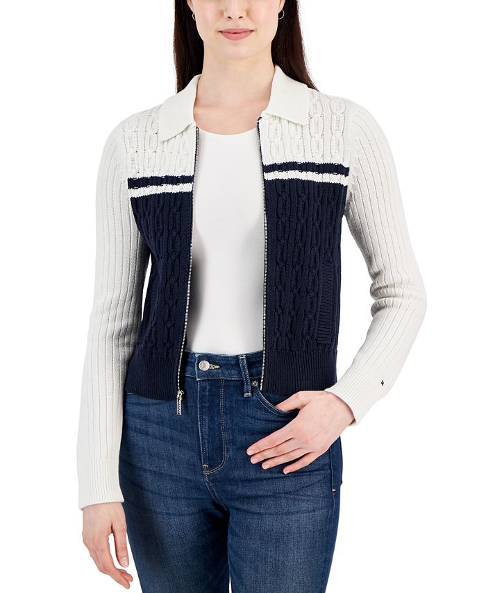 Women's Cable-Knit Zippered Sweater - Macy's