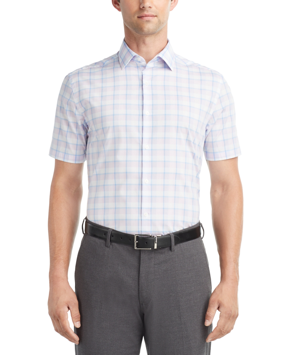 Men's Slim-Fit Flex Collar Short-Sleeve Dress Shirt - Azure Blue