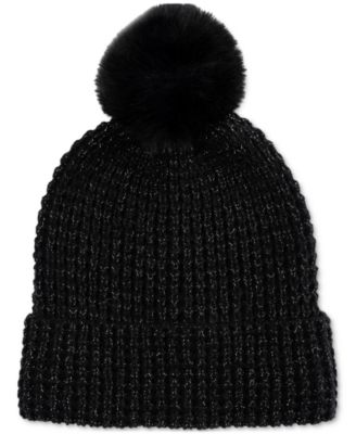 Style & Co - Women's Faux-Fur Pom Pom Shimmer Beanie
