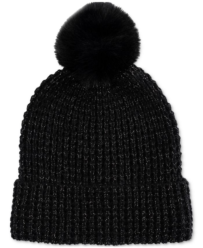 Style & Co Women's FauxFur Pom Pom Shimmer Beanie, Created for Macy's