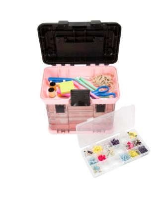 Portable Tool Box with Drawers - Durable Parts Organizer with 4 Compartments for Hardware, Tackle, Beads, Accessories, and More by (Pink)