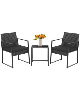 3pcs Patio Furniture Set Heavy Duty Cushioned Wicker Rattan Chairs Table Outdoor