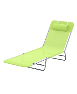 Portable Sun Lounger, Lightweight Folding Chaise Lounge Chair w/ Adjustable Backrest & Pillow for Beach, Poolside and Patio, Green
