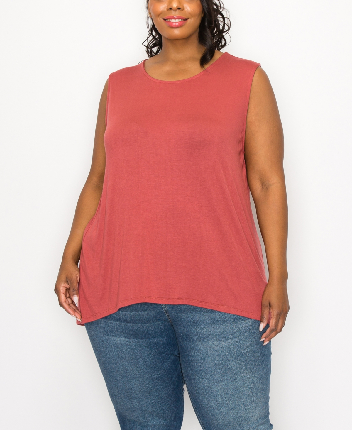 Coin 1804 Plus Size Rayon Span Keyhole Button Back Tank Top In Brick Pale