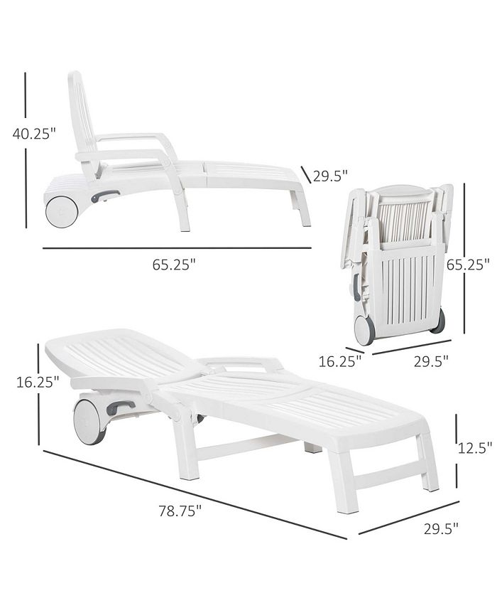 Outsunny Folding Chaise Lounge Chair on Wheels with Storage Box