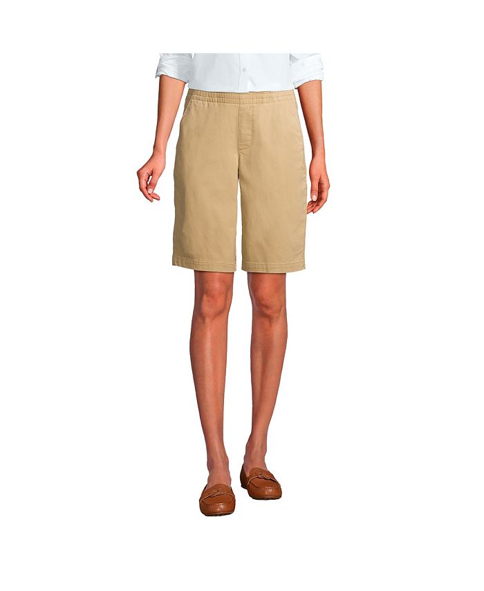 Lands' End Women's Mid Rise Elastic Waist Pull On 12" Chino Bermuda