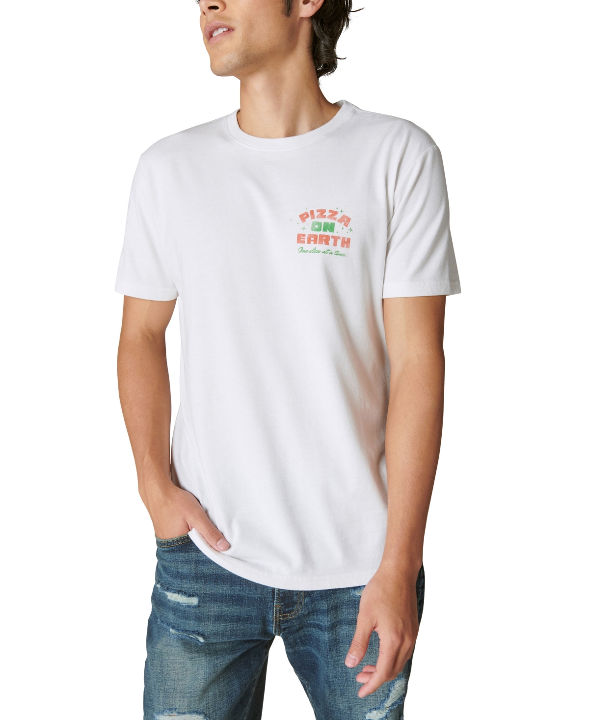 Shop Lucky Brand Men's Pizza On Earth Short Sleeves T-shirt In Marshmallow
