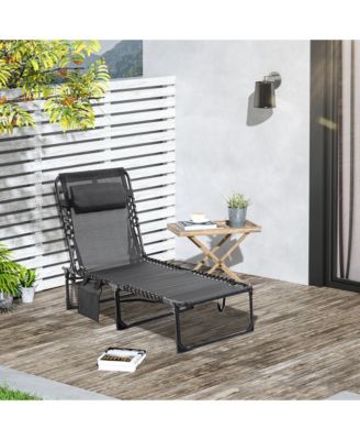 Sun Lounger, Folding Chaise Recliner 5-Position Adjustable,