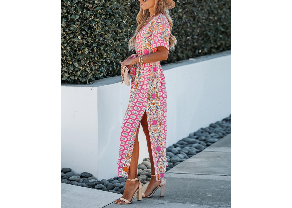 Cupshe Women's Floral Paisley Print Belted Maxi Beach Dress