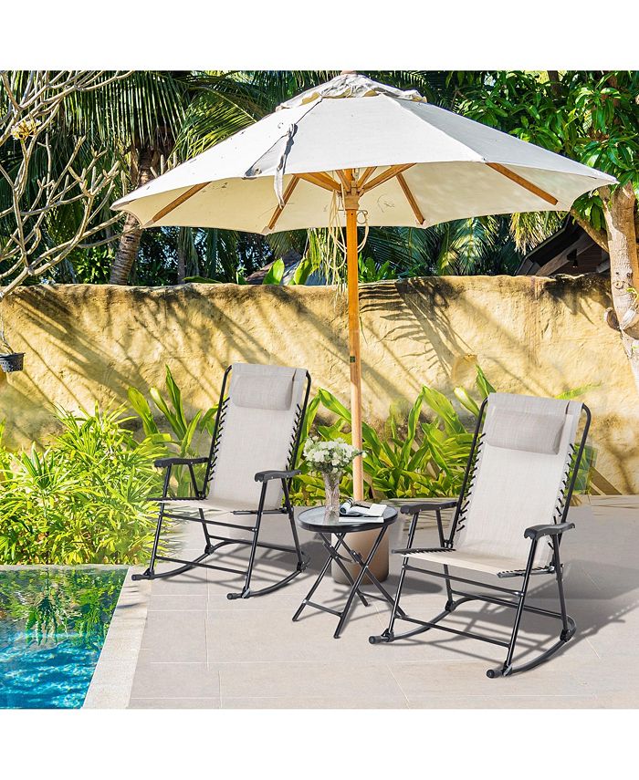 Outsunny 3 Piece Outdoor Rocking Bistro Set, Patio Folding Chair Table