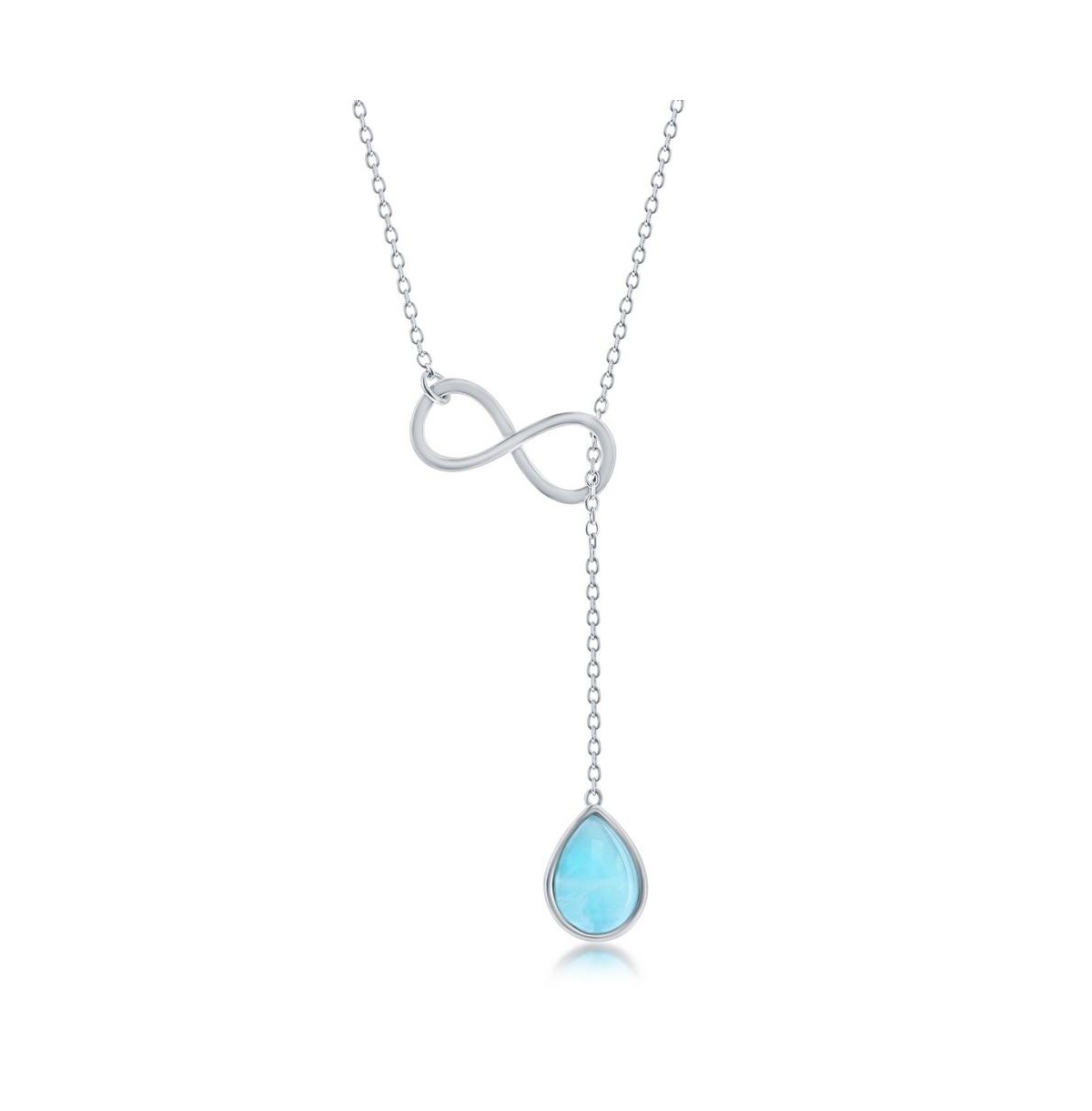 Sterling Silver Pear-shaped Larimar Infinity Lariat Necklace - Blue