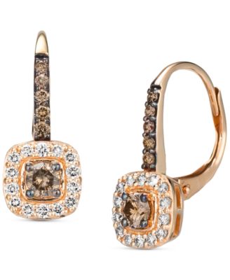 Nude Diamond (1/4 ct. t.w.) & Chocolate Diamond (1/3 ct. t.w.) Halo Leverback Drop Earrings in 14k Gold (Also Available in 14K Rose Gold or White Gold)