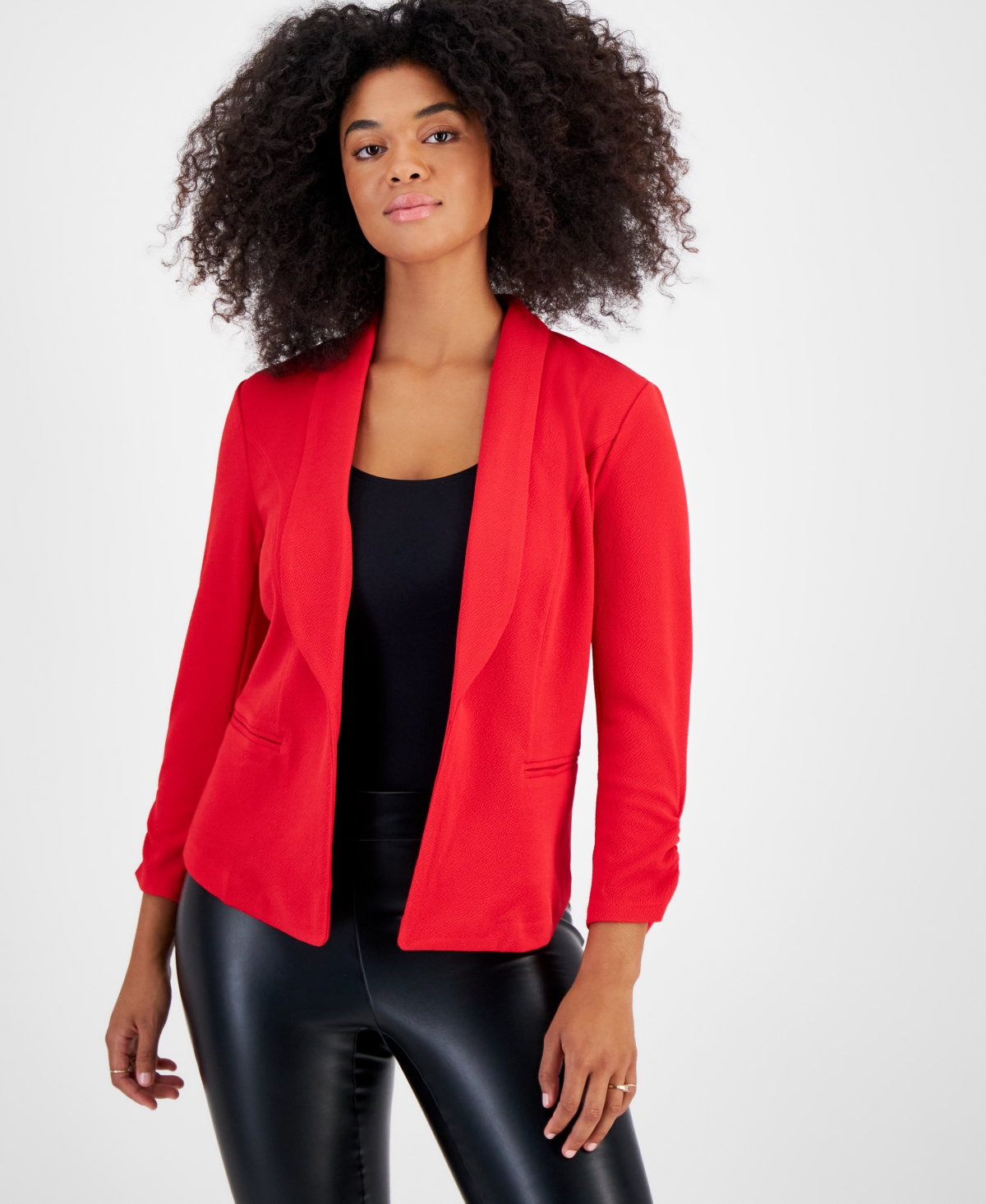 Bar Iii Women s Ruched 3 4 Sleeve Knit Blazer Created for Macy s Bright White Smart Closet
