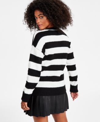 Bar III Women's Striped Fuzzy Sweater, Created For Macy's - Macy's