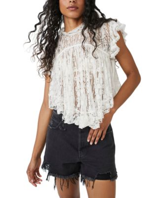 Free People - Women's Lucea Flutter-Sleeve Lace Top