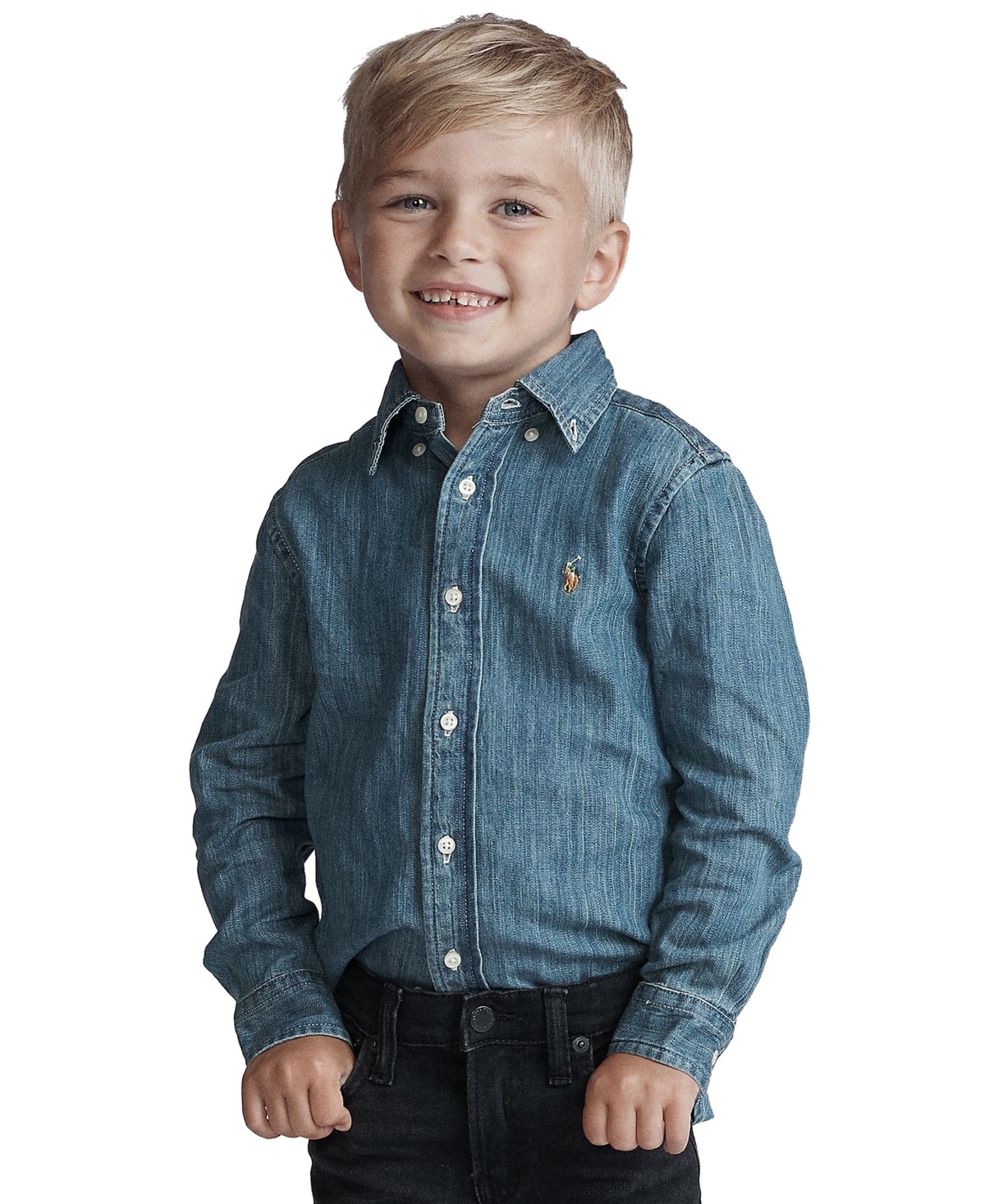 Shop Polo Ralph Lauren Toddler And Little Boys Cotton Chambray Shirt In Dark Blue