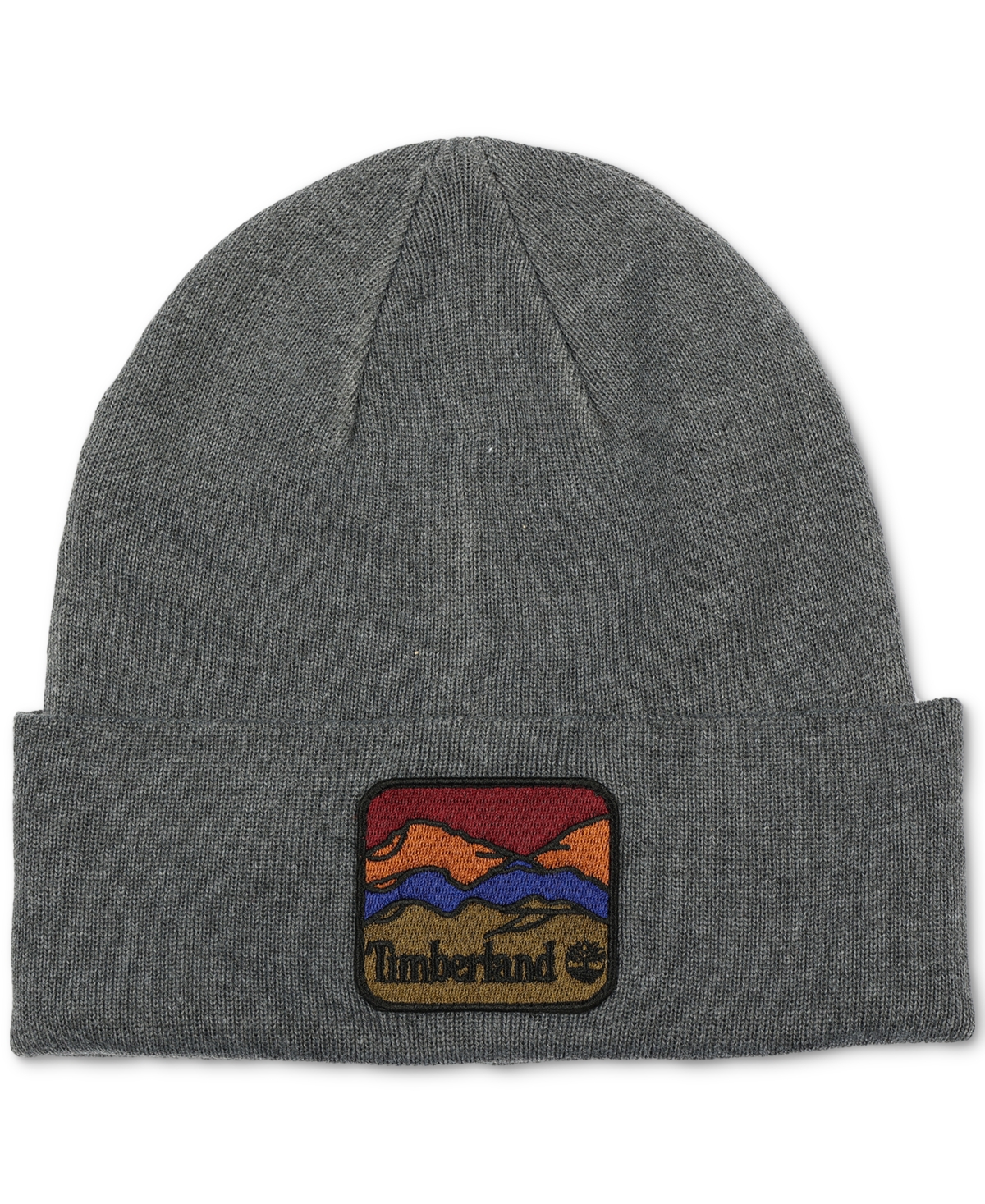 Timberland Men's Embroidered Mountain Logo Patch Beanie In Charcoal Heather