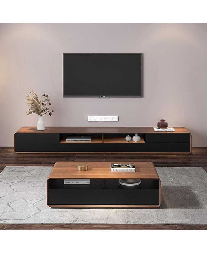 Simplie Fun Modern Wood Black TV Stand, Lowline Media Console with 4 ...
