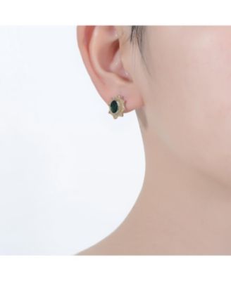 White Gold Plated and 14K Gold Plated Colored Cubic Zirconia Stud Earrings