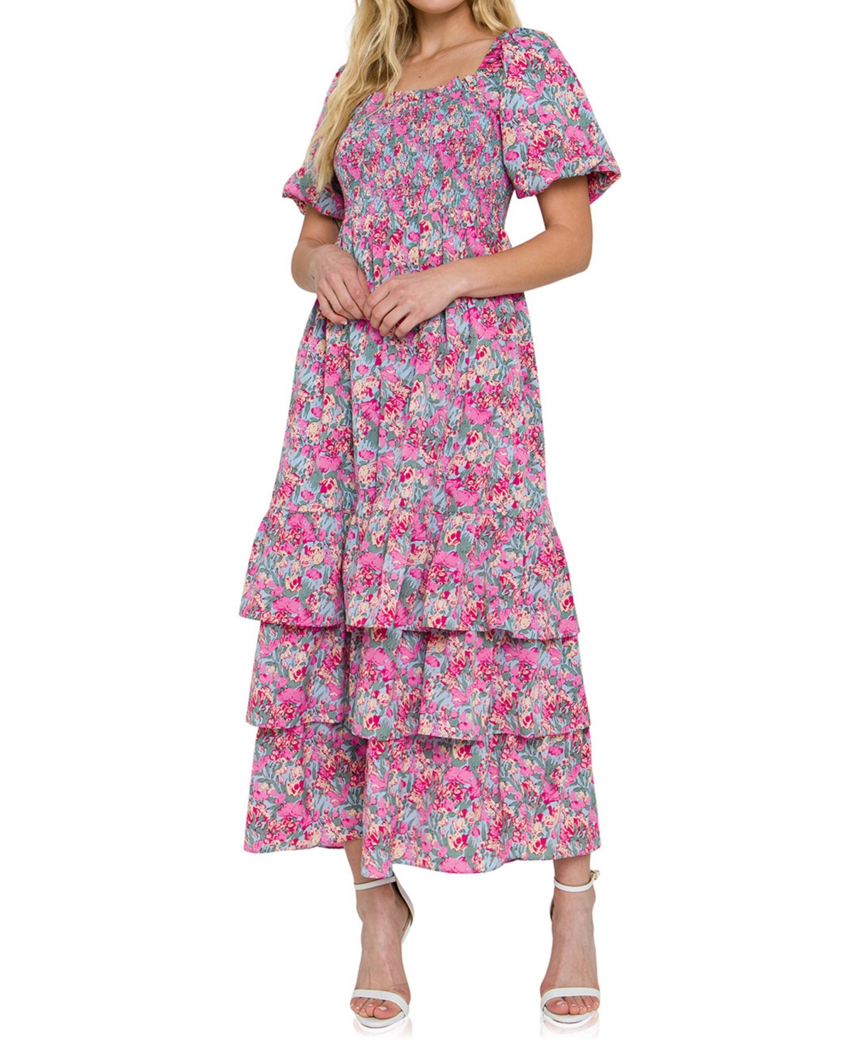 Women's Floral Print Maxi Dress - Pink multi