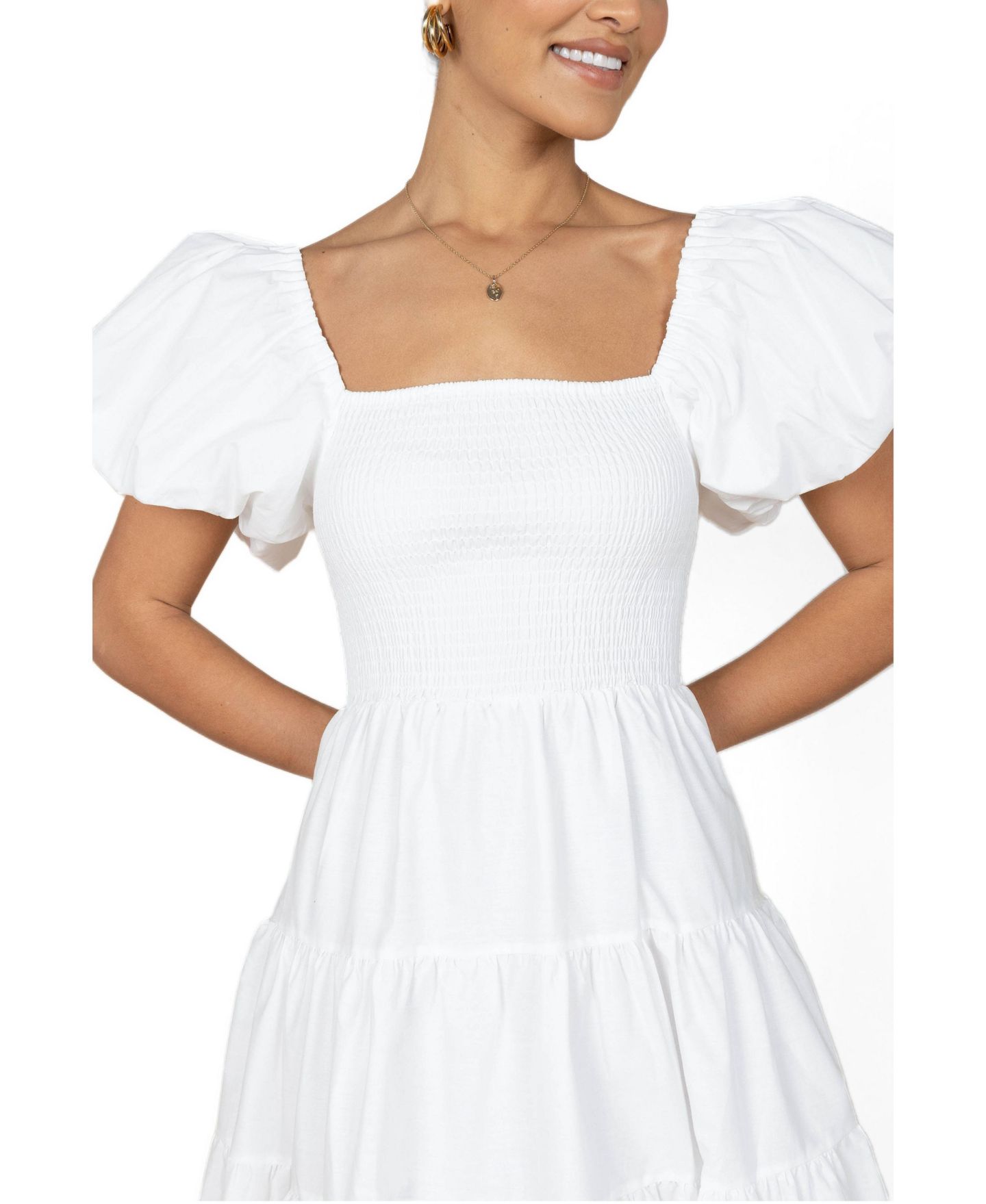 Женское платье Petal and Pup Annette Puff Sleeve Shirred Midi, цвет: Белый — фото 13
