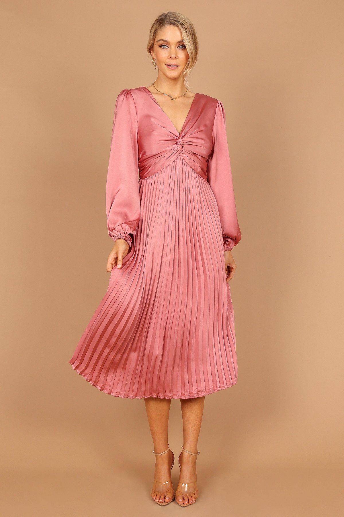 Women's Noelle Twist Front Pleated Midi Dress - Blush