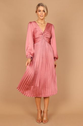 fitted lace wedding dress 1980s Charcoal Long Sleeve Pleated Midi Dress – Blossom Vintage main image 0