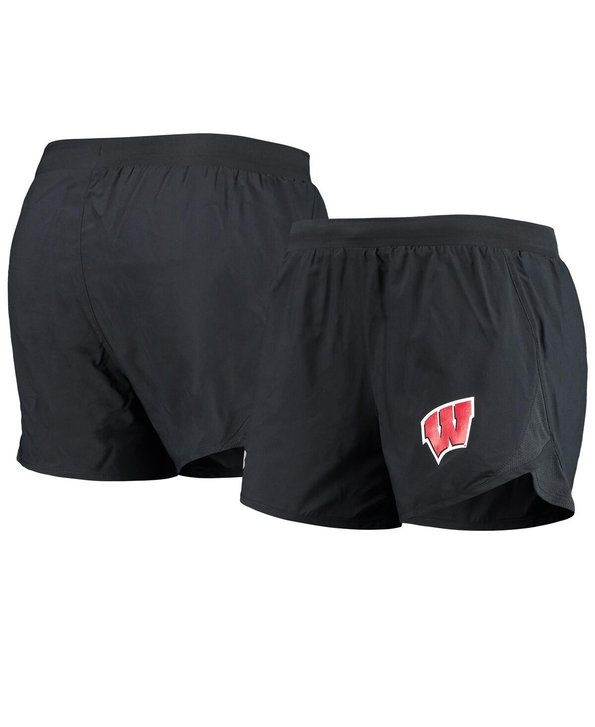 Shop Under Armour Women's  Black Wisconsin Badgers Fly By Run 2.0 Performance Shorts