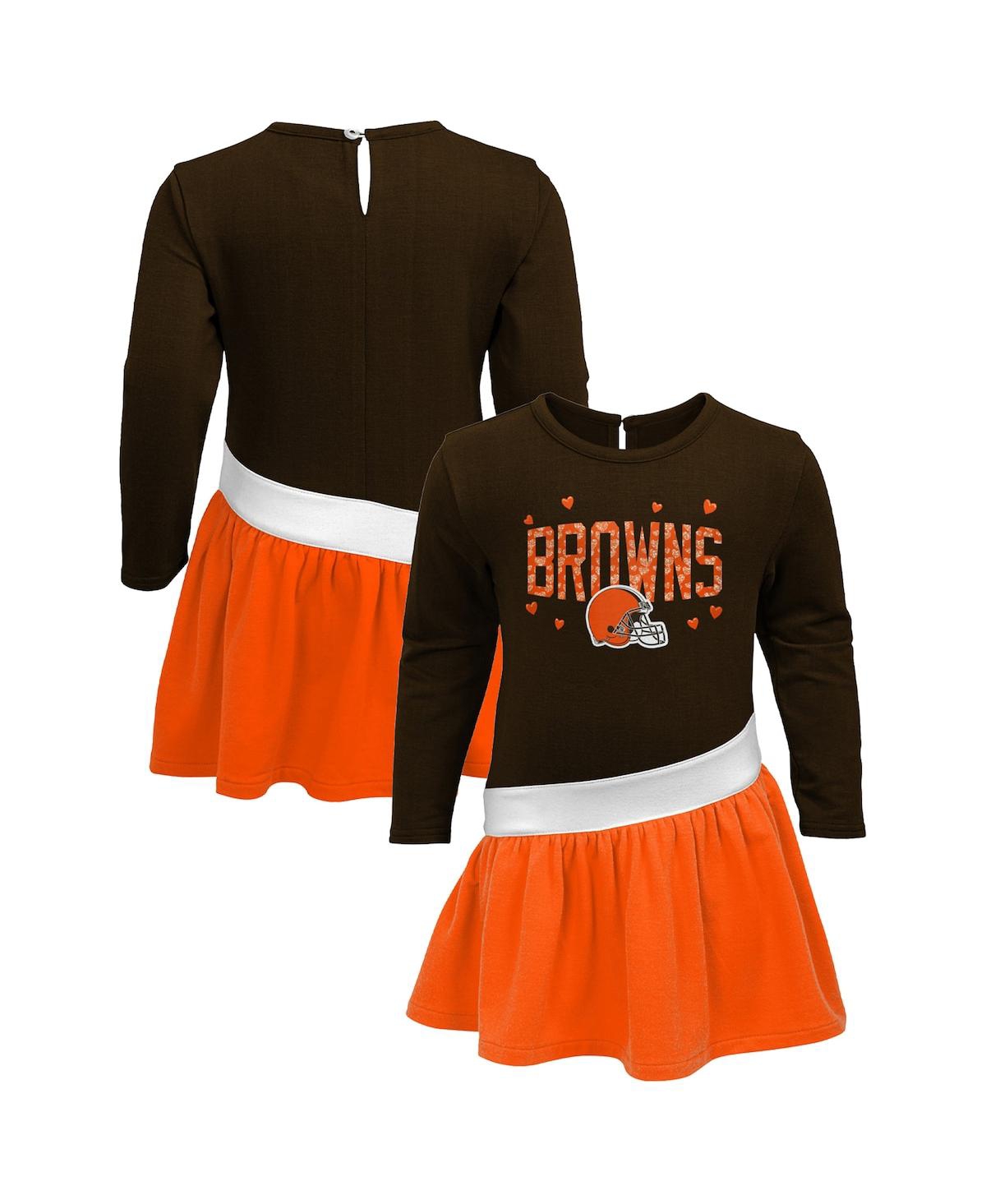 Shop Outerstuff Girls Infant Brown, Orange Cleveland Browns Heart To Heart Jersey Tri-blend Dress In Brown,orange
