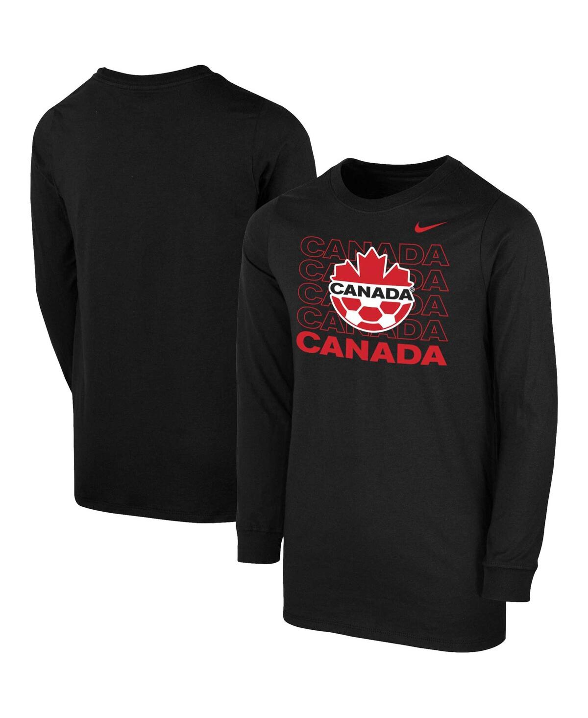 Shop Nike Big Boys  Black Canada Soccer Repeat Core Long Sleeve T-shirt