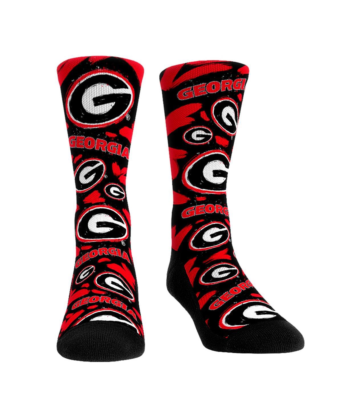 Rock 'em Men's And Women's  Socks Georgia Bulldogs Allover Logo And Paint Crew Socks In Red