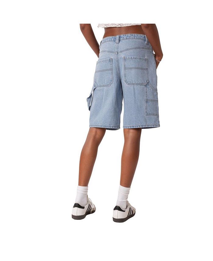 Edikted Women's Low Rise Bermuda Denim Carpenter Shorts Macy's