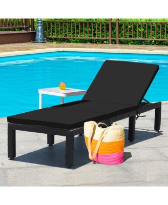 Patio Rattan Lounge Chair Chaise Recliner Adjust Cushion