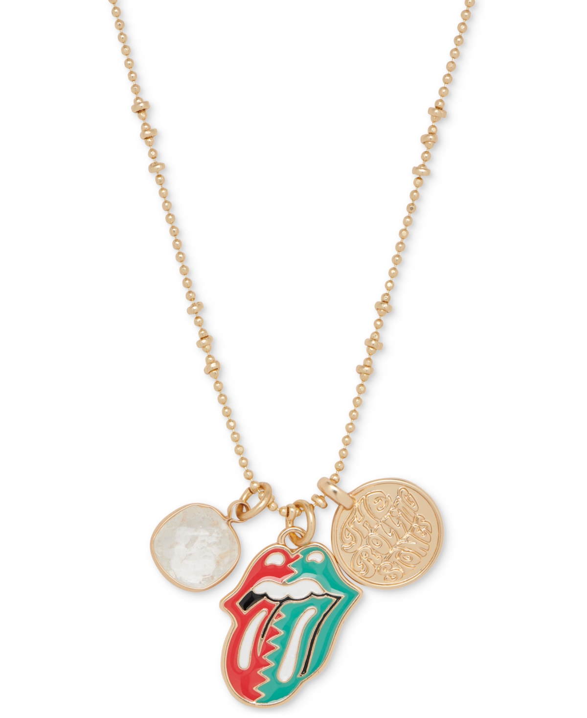 Lucky Brand Gold-tone Mixed Color The Rolling Stones Tongue Multi-charm Pendant Necklace, 15-1/2" + 3" Extender