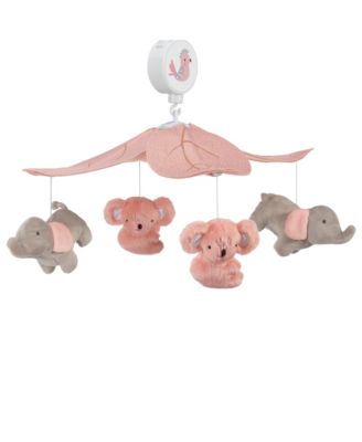 Calypso Pink/Gray Koala & Elephant Musical Baby Crib Mobile