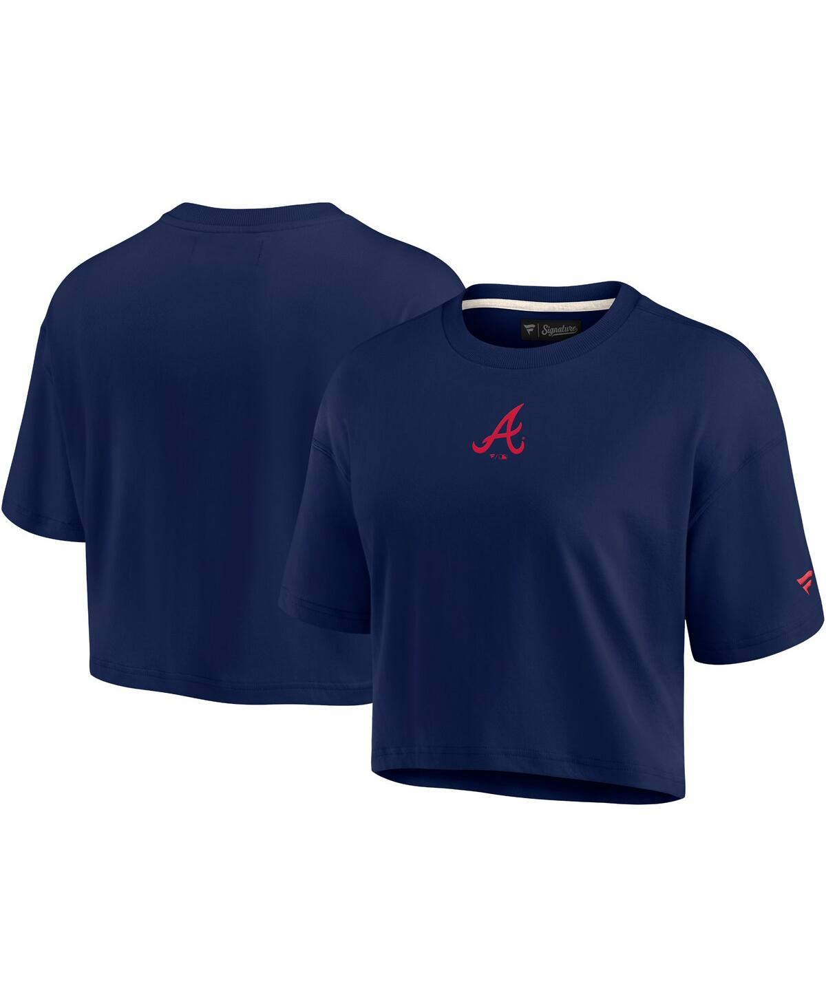 Shop Fanatics Signature Women's  Navy Atlanta Braves Super Soft Short Sleeve Cropped T-shirt