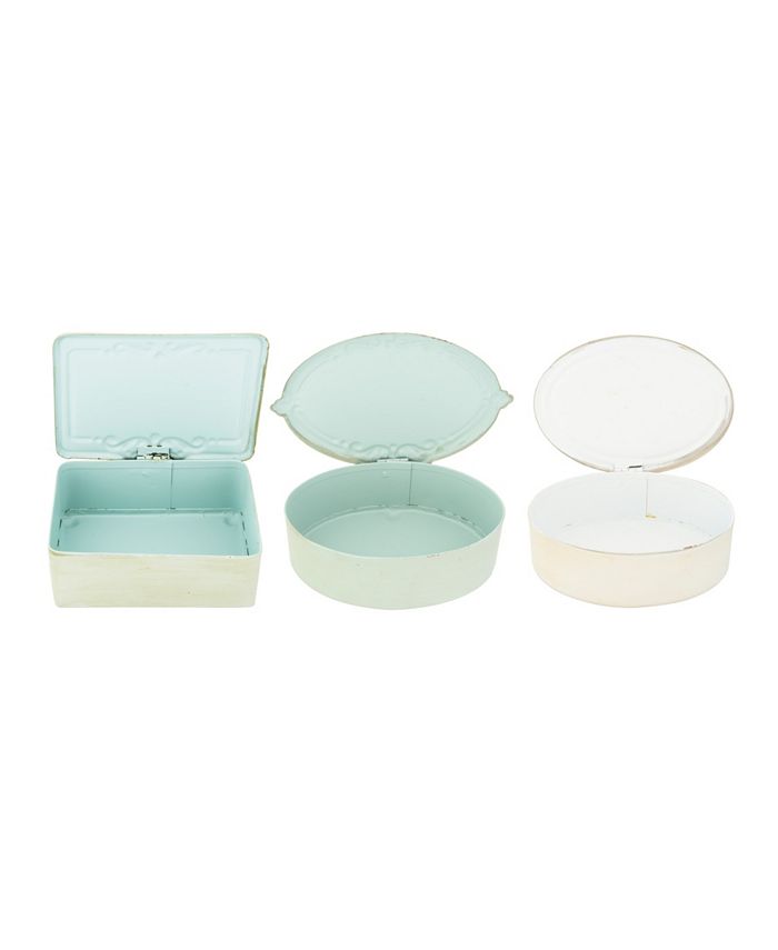 Storied Home Decorative Metal Boxes with Attached Lids and Bird Images, Multicolor, Set of 3