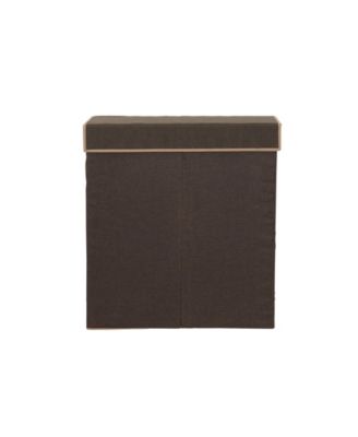 Double Laundry Hamper with Lid, Brown Linen