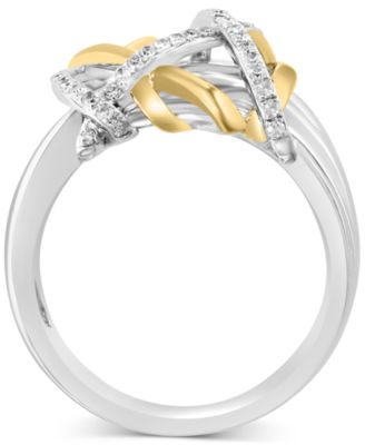EFFY&reg; Diamond Contrasting Intertwined Crisscross Ring (1/4 ct. t.w.) in Sterling Silver & 14k Gold-Plate