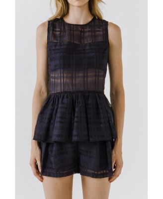 English Factory Women s Plaid Sleeveless Peplum Top Macy s