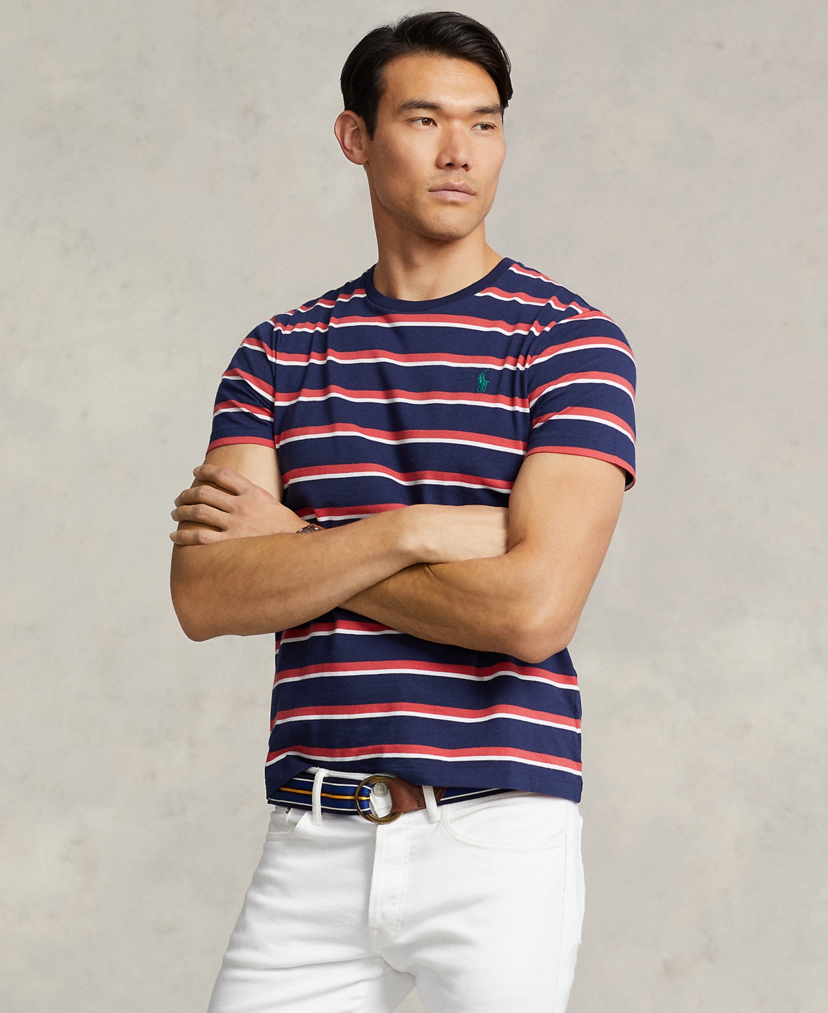 Polo Ralph Lauren Men's Cotton Classic-fit Striped Jersey T-shirt In Newport Navy Multi