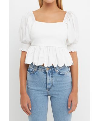 Mac and Me Printed Mesh Scalloped Edge Top