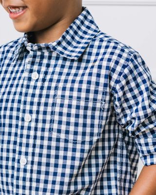 Boys Organic Long Sleeve Stretch Poplin Roll-Up Button Down Shirt
